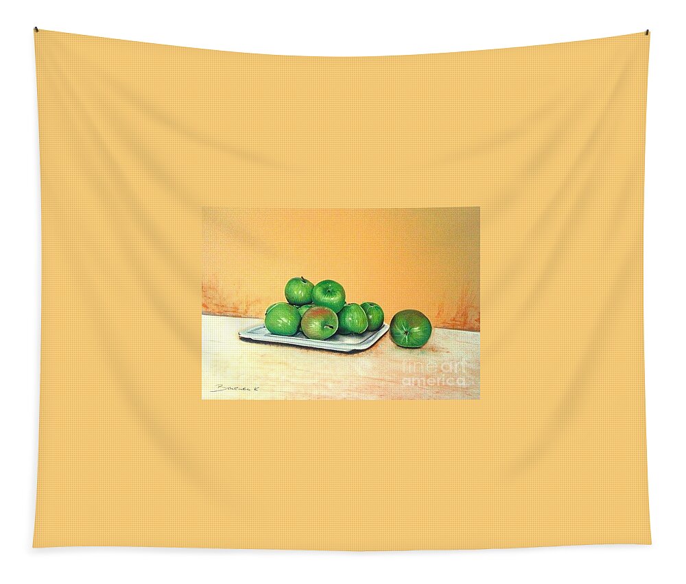 Apples Tapestry featuring the pastel Eat Green by Katharina Bruenen