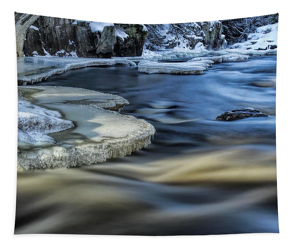 Eau Claire Dells Tapestry featuring the photograph Eau Claire River Ice by Dale Kauzlaric