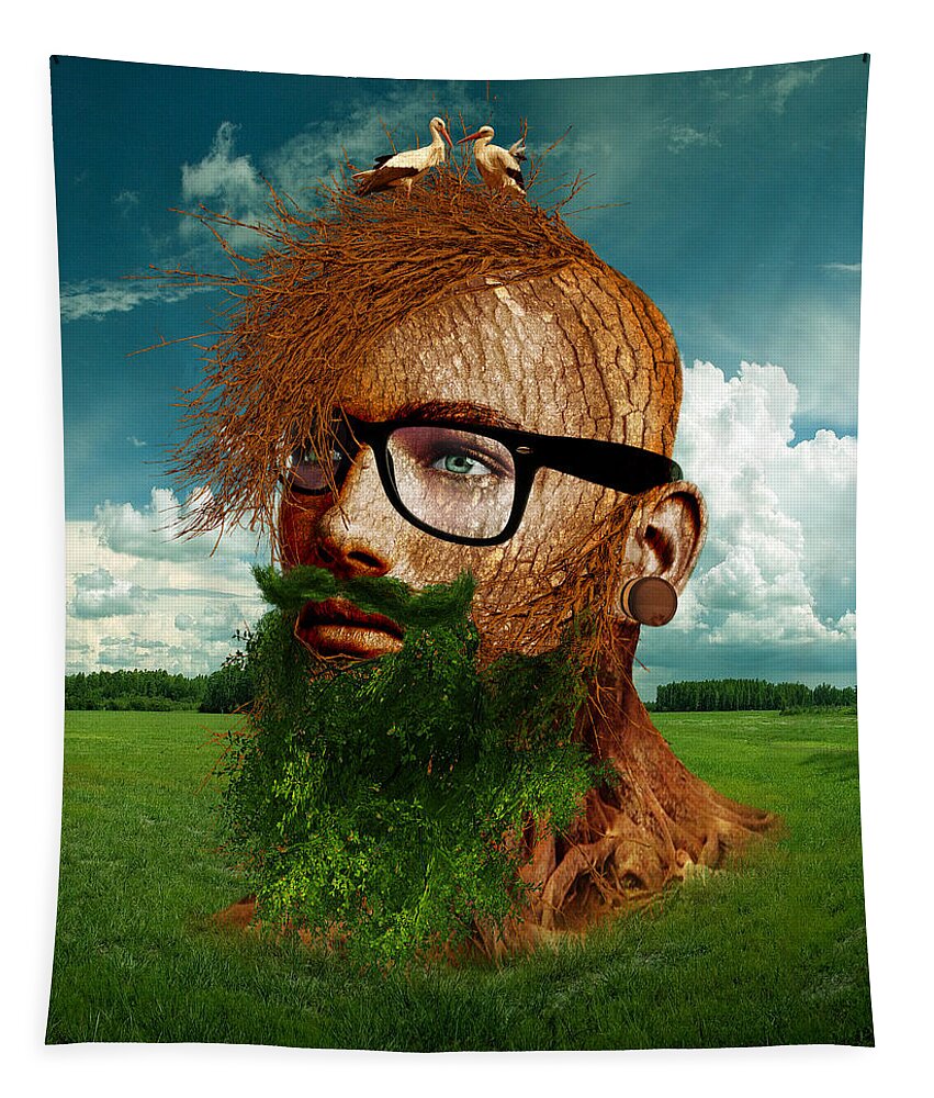 Man Tapestry featuring the digital art Eco Hipster by Marian Voicu