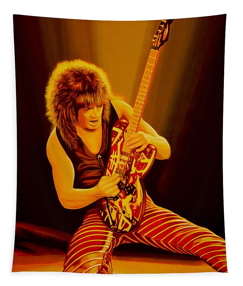 Eddie Van Halen Tapestry featuring the painting Eddie van Halen Painting by Paul Meijering
