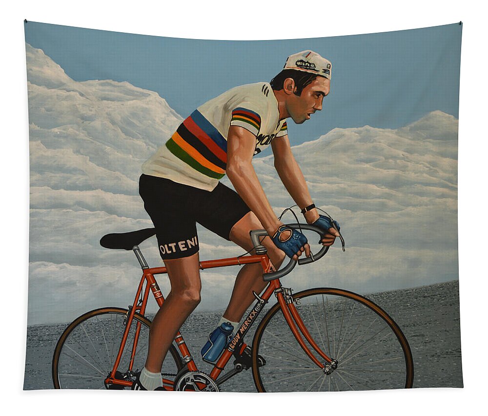 Eddy Merckx Tapestry featuring the painting Eddy Merckx by Paul Meijering