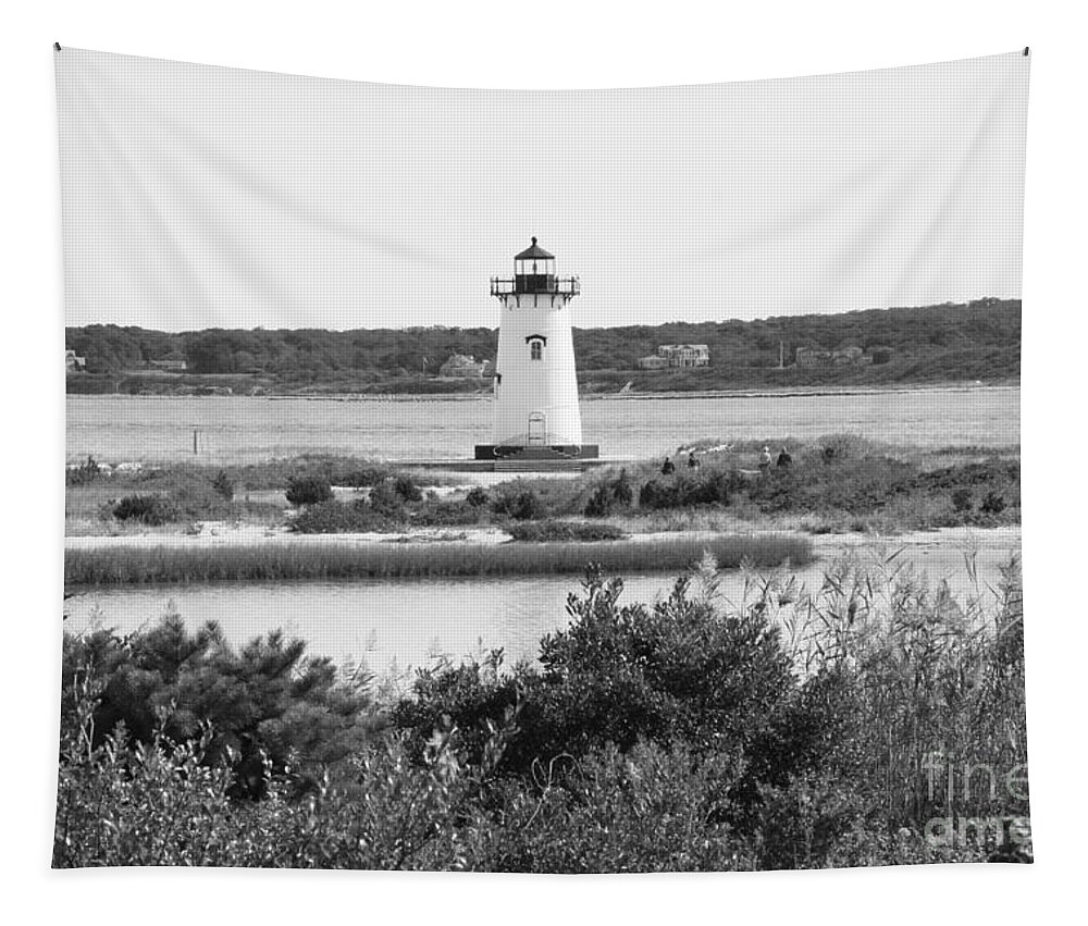 Edgartown Tapestry featuring the photograph Edgartown Lighthouse - Black and White by Carol Groenen