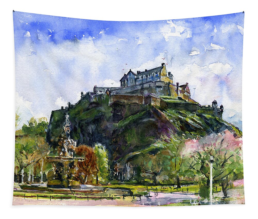 Edinburgh Castle Tapestry featuring the painting Edinburgh Castle Scotland by John D Benson