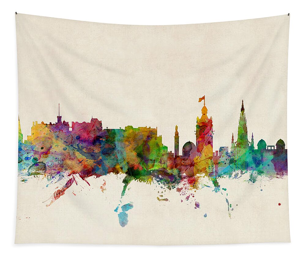 City Tapestry featuring the digital art Edinburgh Scotland Skyline by Michael Tompsett