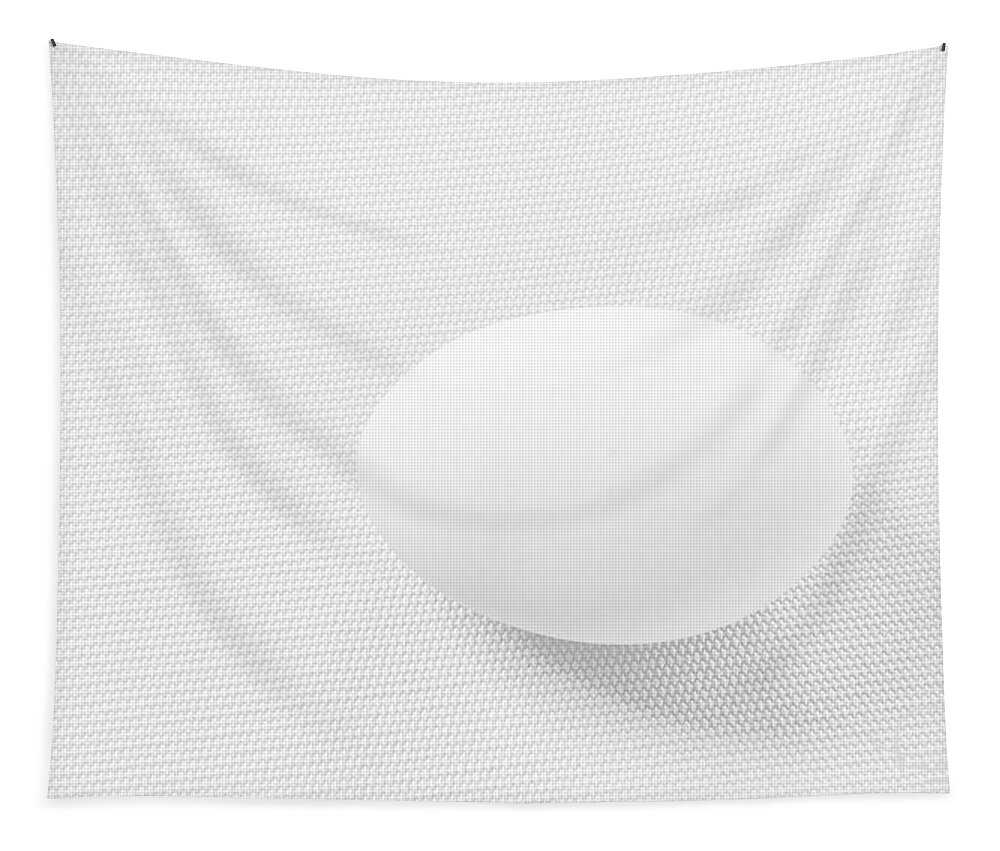 White Tapestry featuring the photograph Egg on White Tablecloth by Ludwig Keck