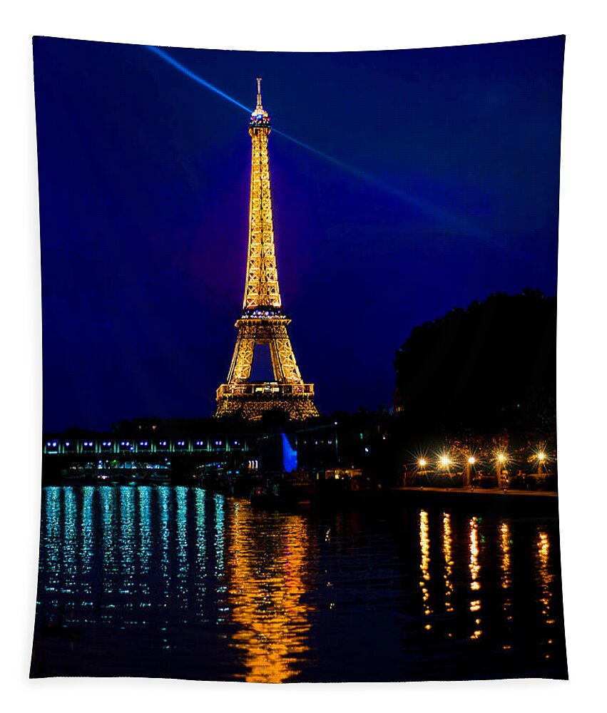 Crystal Tapestry featuring the photograph Eiffel Tower on the Seine by Mitchell R Grosky