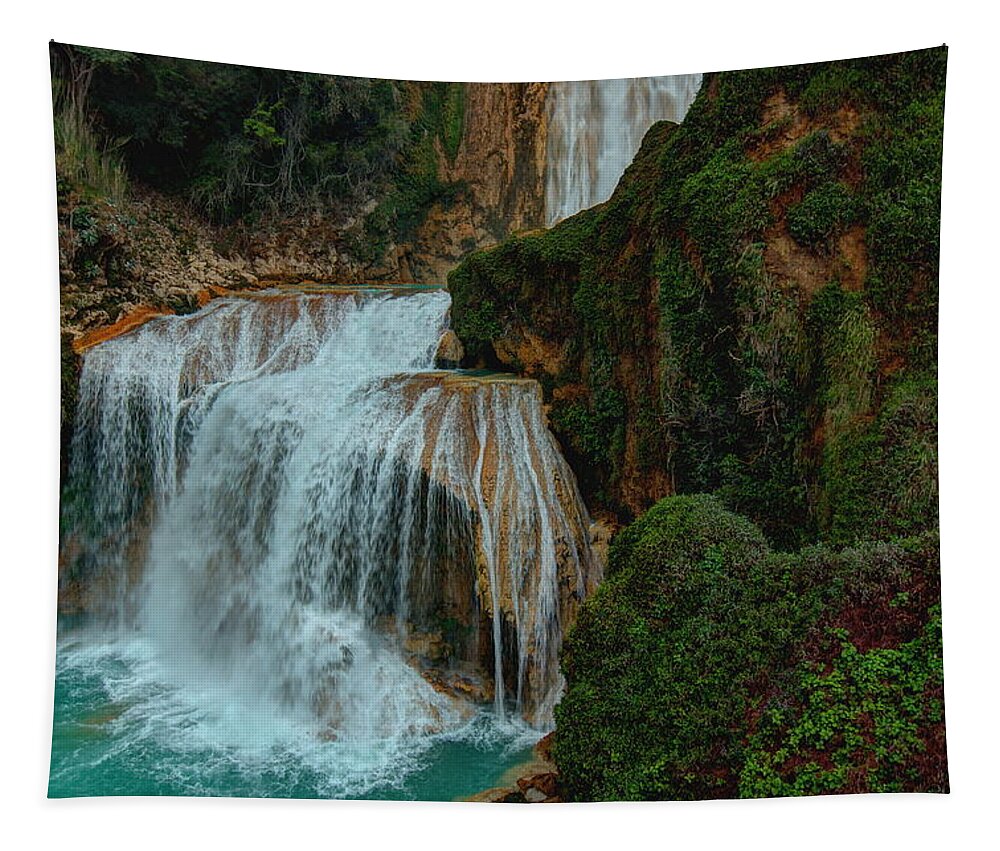 Waterfalls Tapestry featuring the photograph El Chiflon Waterfalls, Mexico by Robert McKinstry