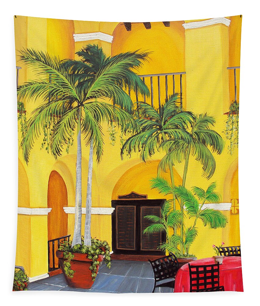 Puerto Rico Convent Tapestry featuring the painting El Convento in Old San Juan by Gloria E Barreto-Rodriguez