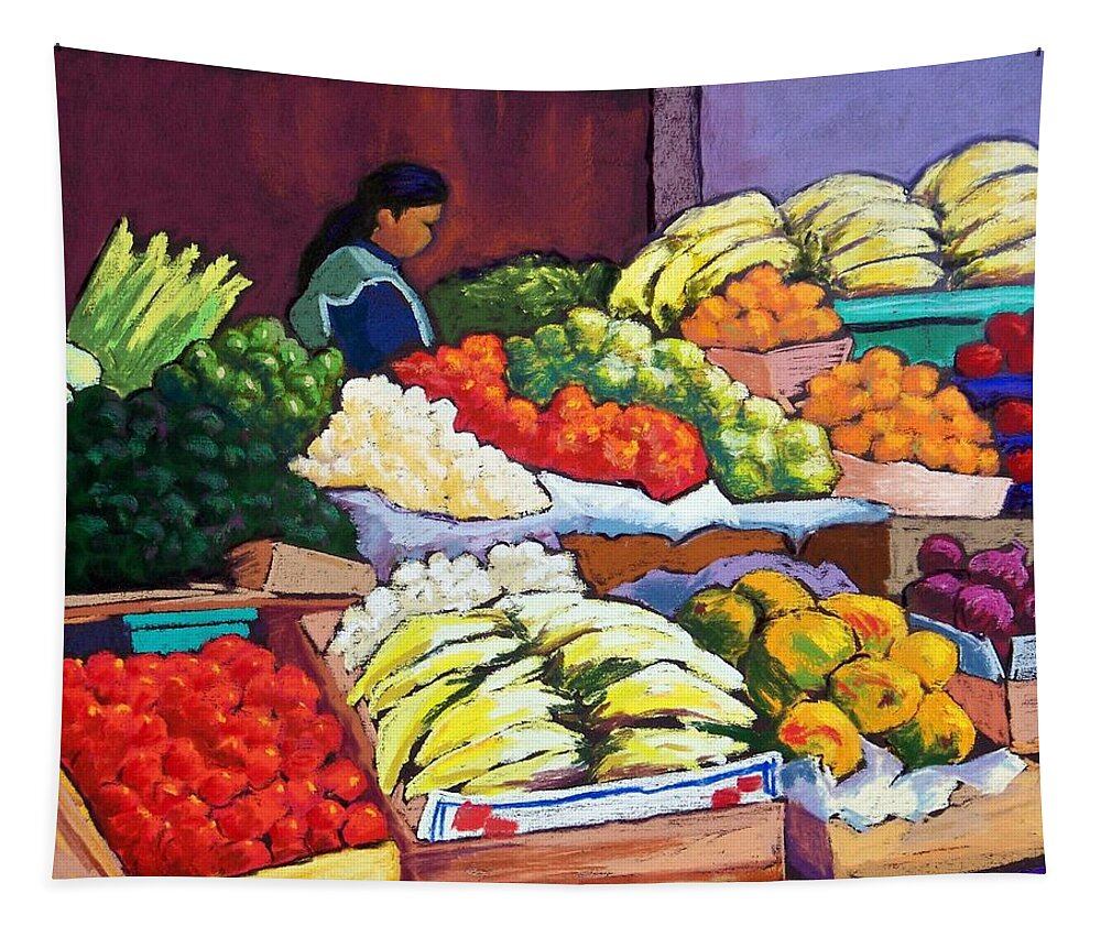 Mercado Tapestry featuring the pastel El Mercado by Candy Mayer