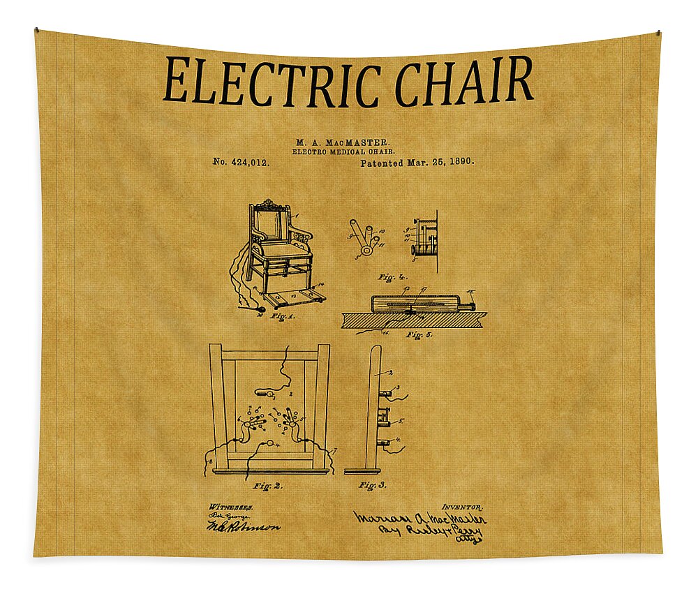 Electric Chair Tapestry featuring the photograph Electric Chair Patent 1 by Andrew Fare
