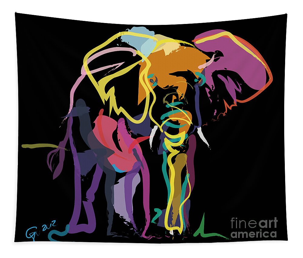 Wildlife Tapestry featuring the painting Elephant in colour by Go Van Kampen