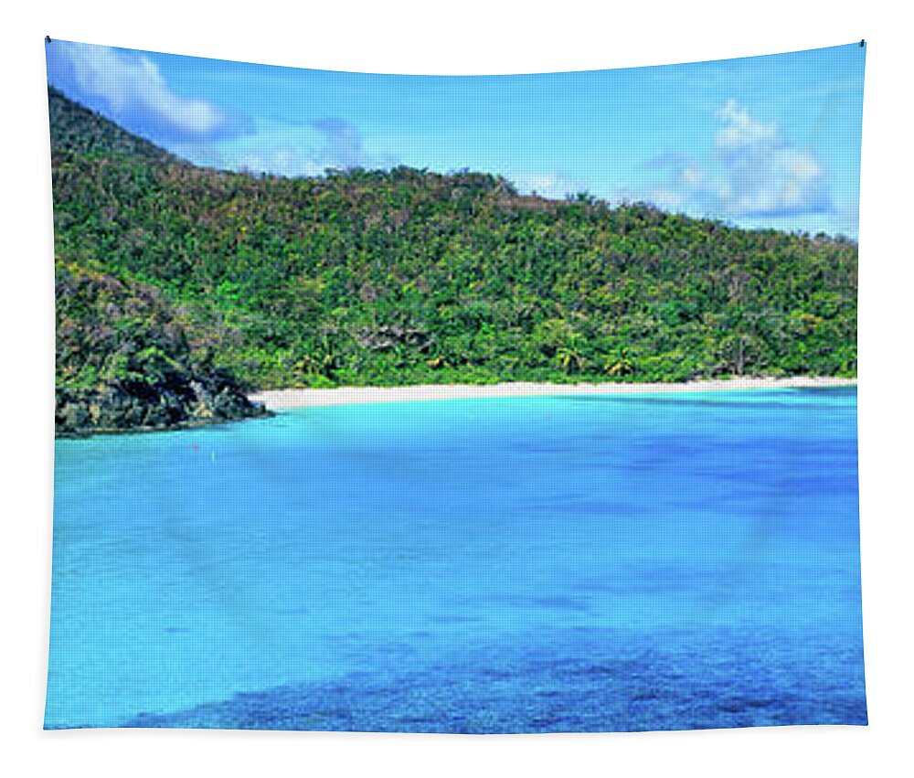 Photography Tapestry featuring the photograph Elevated View Of Hawksnest Bay, Saint by Panoramic Images
