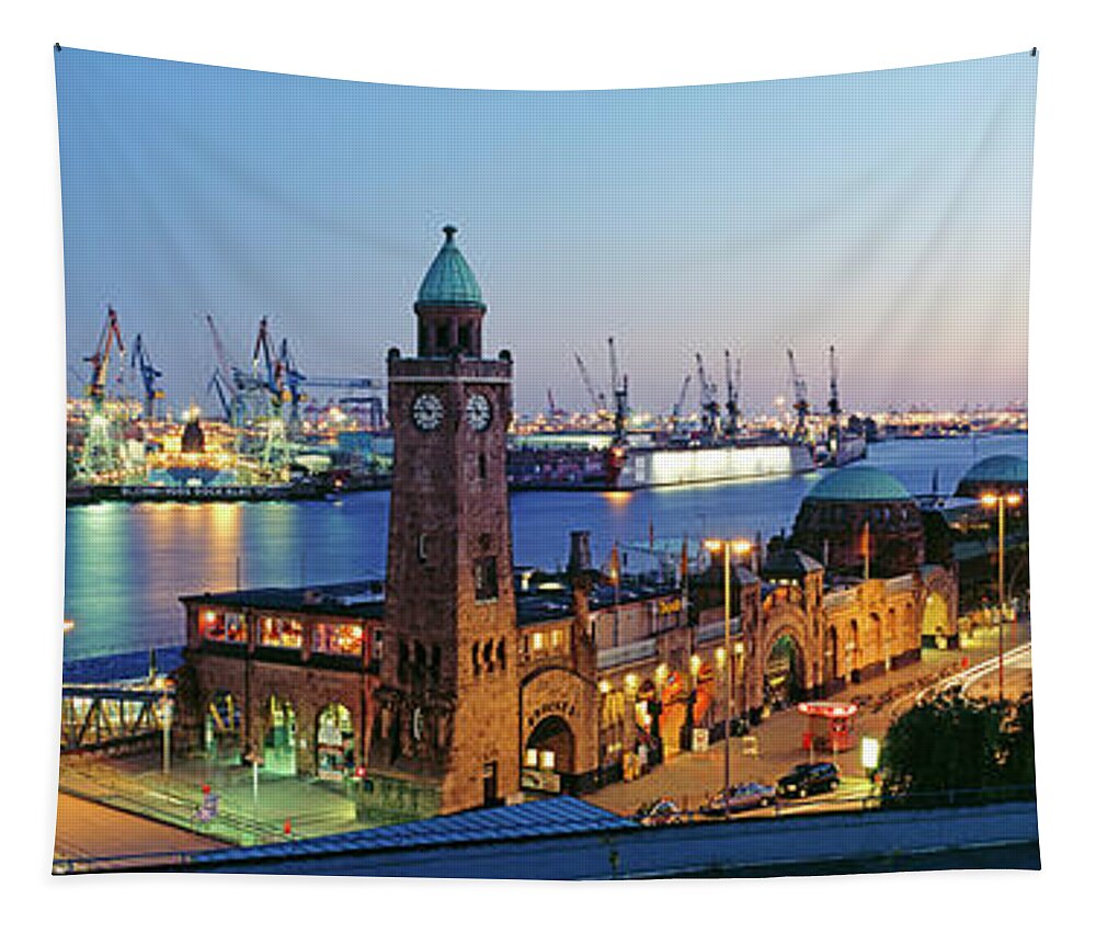 Photography Tapestry featuring the photograph Elevated View Of The St. Pauli Piers by Panoramic Images
