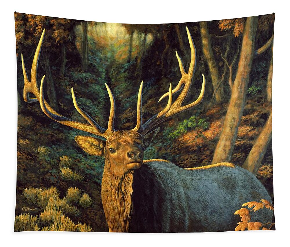 Elk Tapestry featuring the painting Elk Painting - Autumn Majesty by Crista Forest