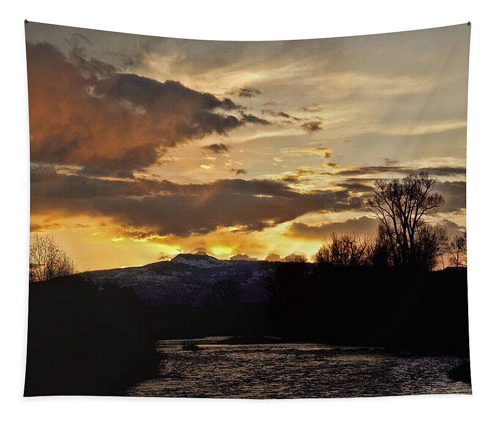 Tapestry featuring the photograph Elk River n Pilots Nob Sunset Ver 2 by Daniel Hebard