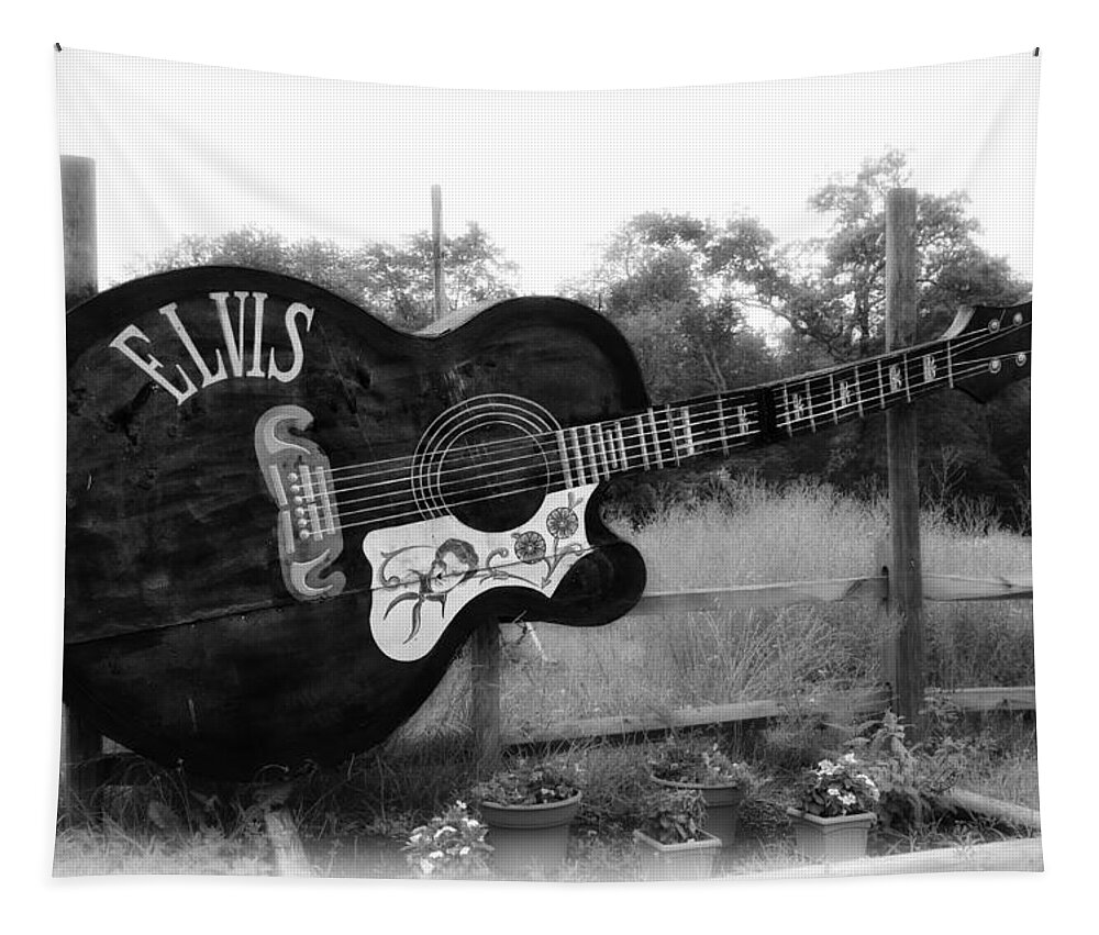 Elvis Tapestry featuring the photograph Elvis Guitar in Black and White by Bill Cannon