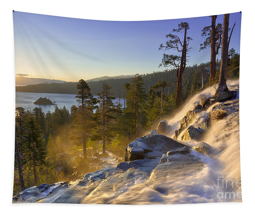 Sunrise Tapestry featuring the photograph Emerald Bay sunrise Lake Tahoe California by Ken Brown