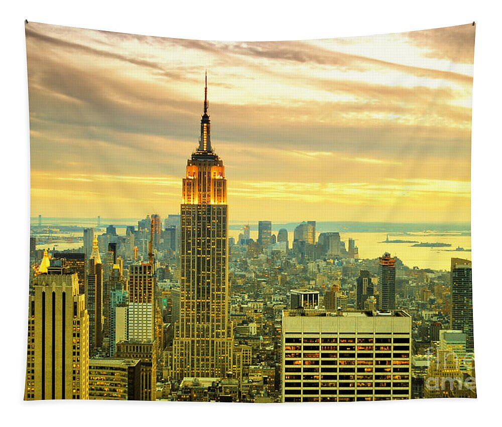 New York City Tapestry featuring the photograph Empire State Building in the Evening by Sabine Jacobs