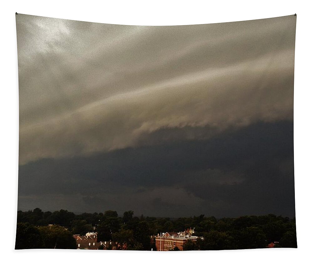 Storm Tapestry featuring the photograph Encroaching Shelf Cloud by Ed Sweeney