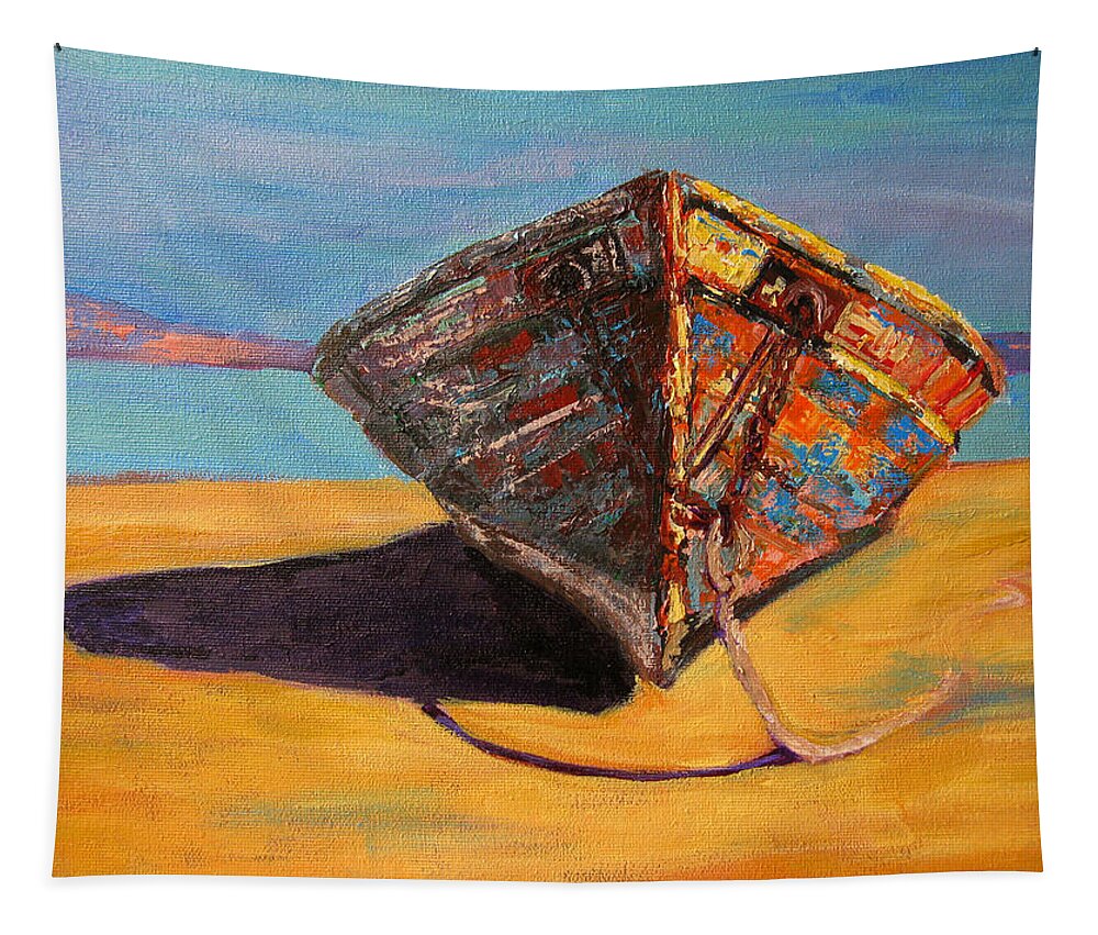 Gift Idea For Old Boat Lovers Tapestry featuring the painting Endurance Boat - Impressionist Oil Painting - palette knife by Patricia Awapara