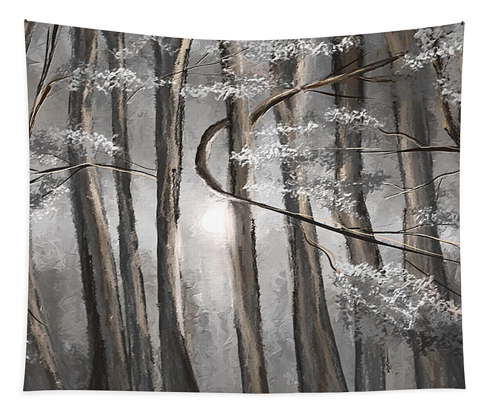Gray Tapestry featuring the painting Enigmatic Woods- Shades Of Gray Art by Lourry Legarde