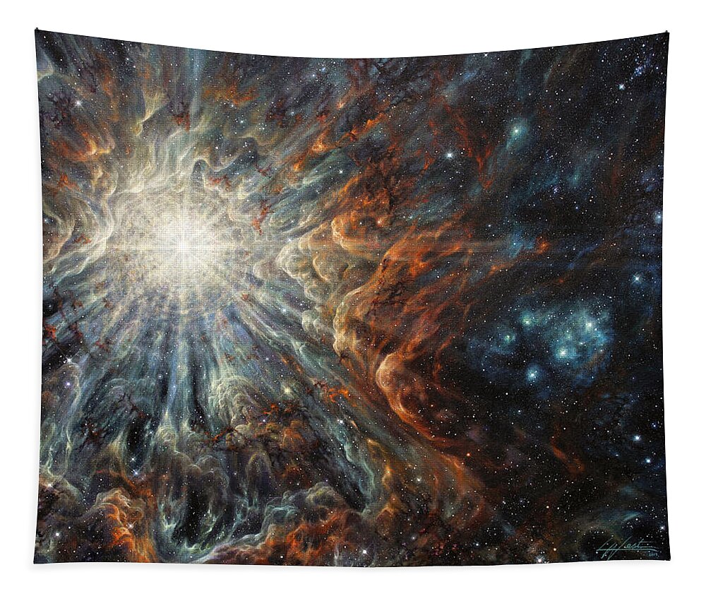 Starburst Tapestry featuring the painting Epiphany in Light by Lucy West