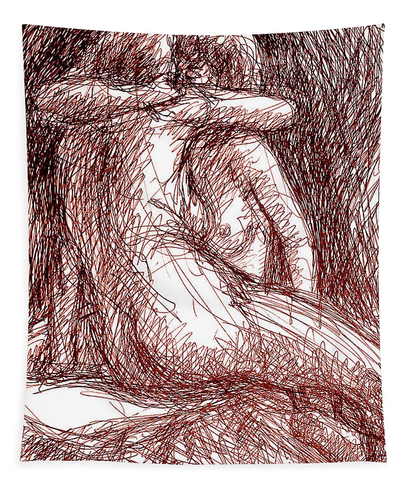 Erotic Renderings Tapestry featuring the drawing Erotic Drawings 19-2 by Gordon Punt