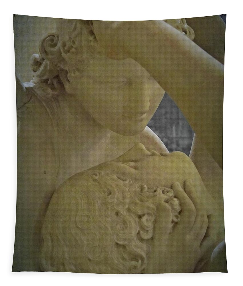 Eternal Tapestry featuring the photograph Eternal Love - Psyche Revived by Cupid's Kiss - Louvre - Paris by Marianna Mills