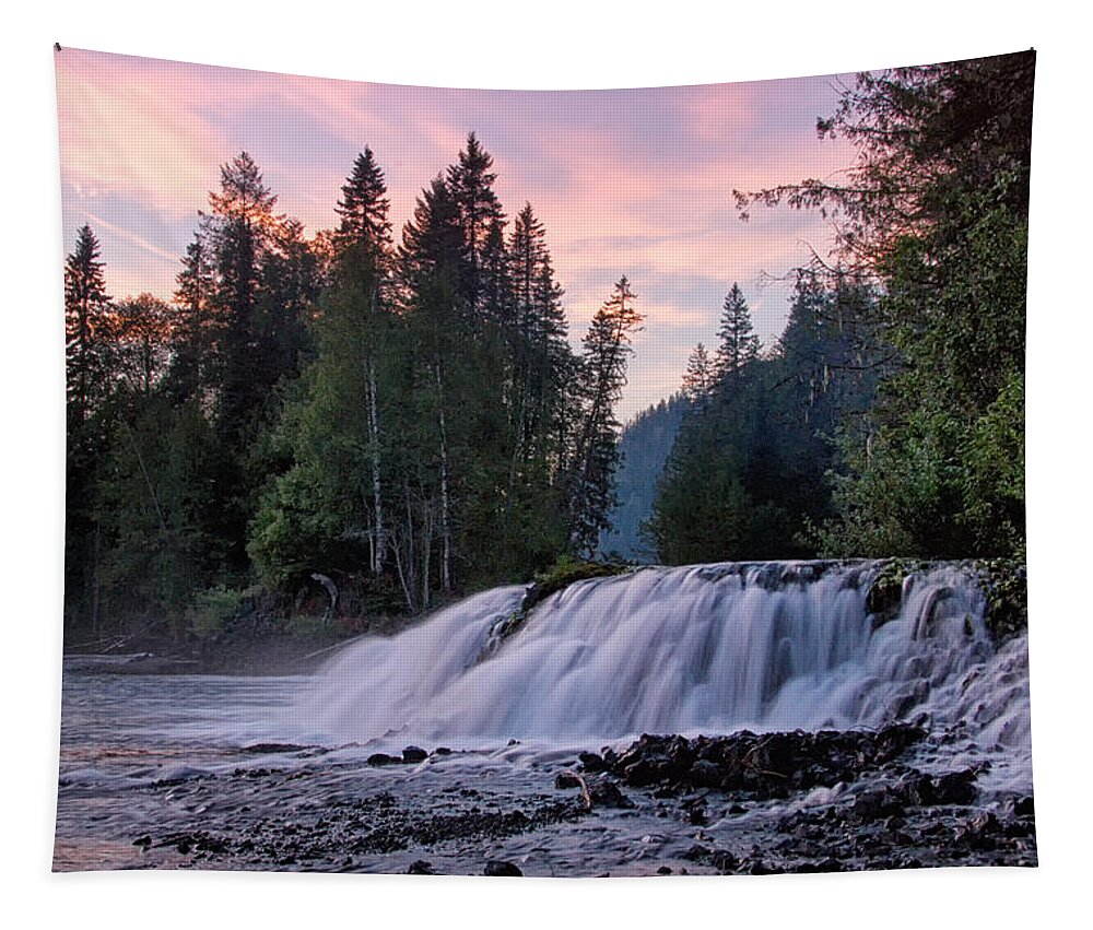 Wells Gray Provincial Park Tapestry featuring the photograph Evening at Osprey Falls by Allan Van Gasbeck