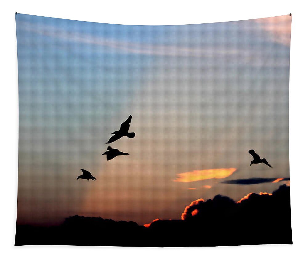 Gulls Tapestry featuring the photograph Evening Dance in the Sky by Bruce Patrick Smith