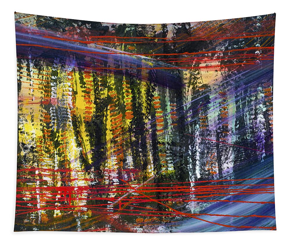 Abstract Tapestry featuring the painting Evening Pond By a Road by Lynn Hansen