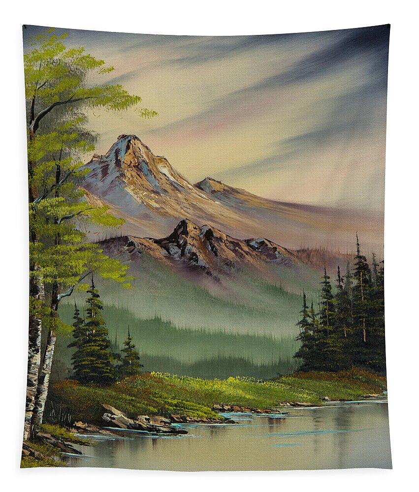 Landscape Tapestry featuring the painting Evenings Peace by Chris Steele