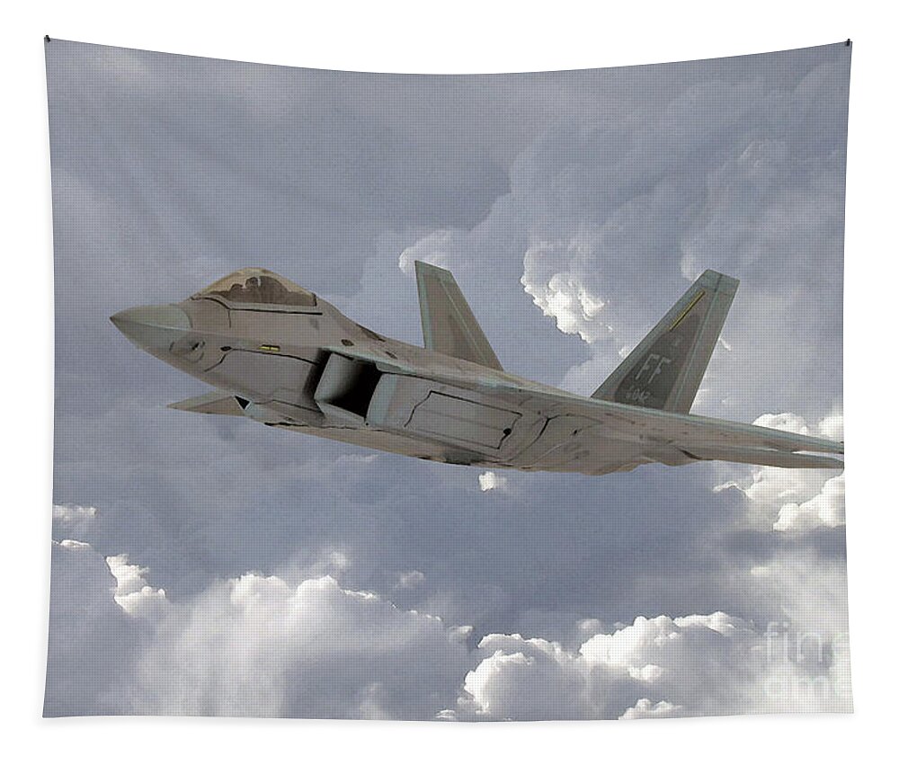 F22 Raptor Tapestry featuring the digital art F-22 Raptor by Airpower Art