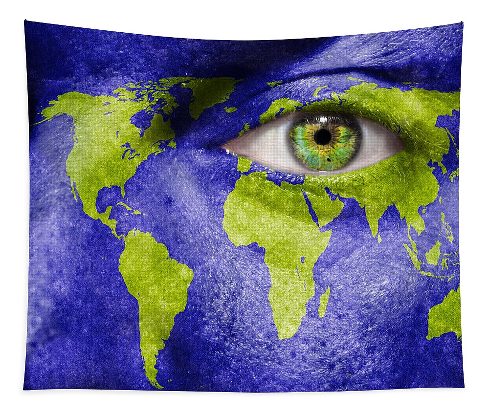 Art Tapestry featuring the photograph Face the World Map by Semmick Photo