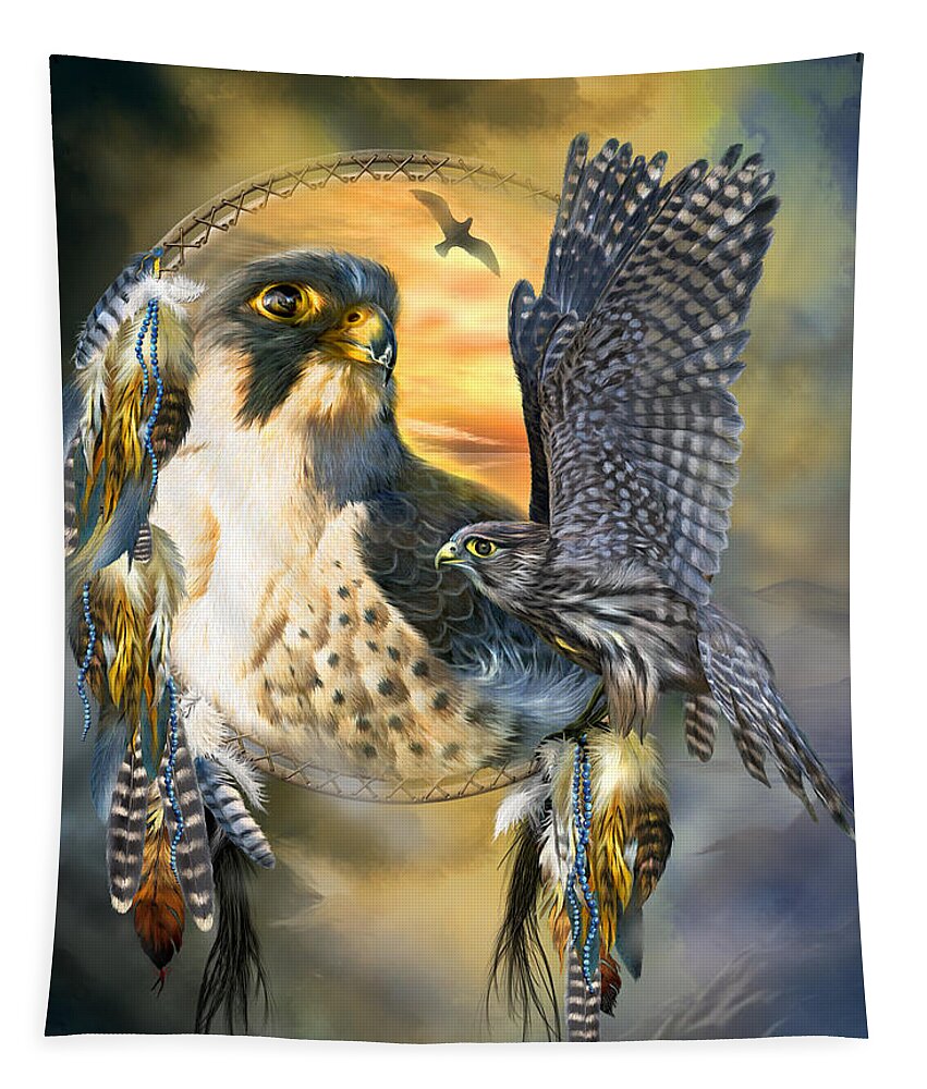 Carol Cavalaris Tapestry featuring the mixed media Falcon Dreams by Carol Cavalaris