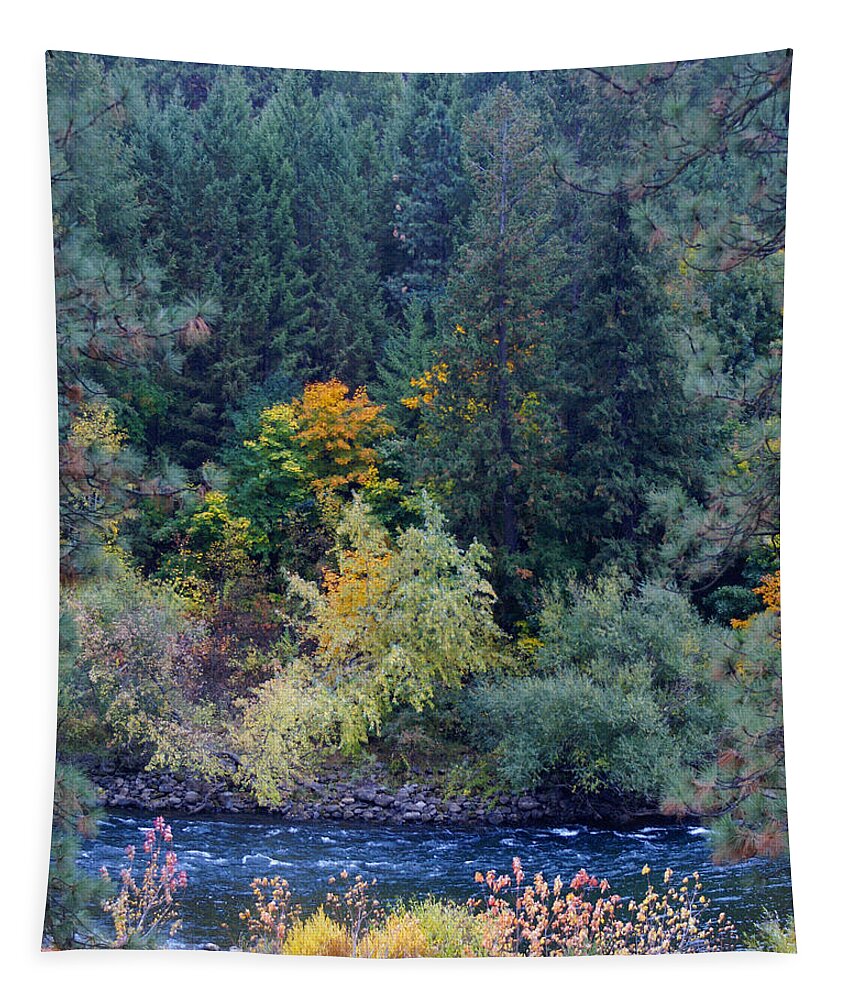 Fall Colors Tapestry featuring the photograph Fall Colors by the Spokane River by Ben Upham III