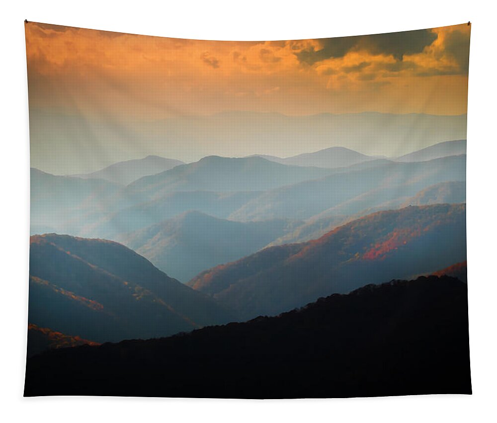 Ridgelines Tapestry featuring the photograph Fall Foliage Ridgelines Great Smoky Mountains Painted by Rich Franco