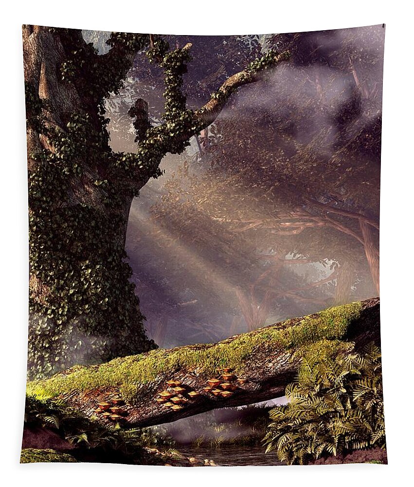 Fallen Tree Bridge Tapestry featuring the digital art Fallen Tree Bridge by Daniel Eskridge