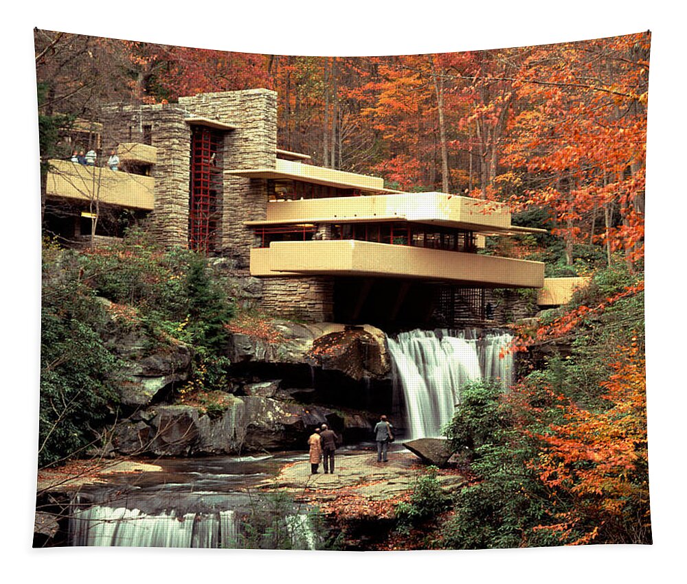 Allegheny Mountains Tapestry featuring the photograph Fallingwater House At Bear Run by Theodore Clutter