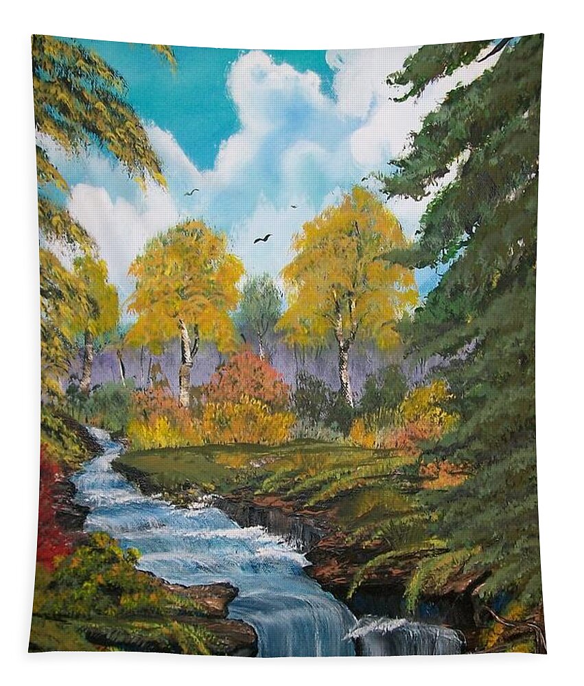 Waterfalls Tapestry featuring the painting Rushing Waters Falls by Sharon Duguay