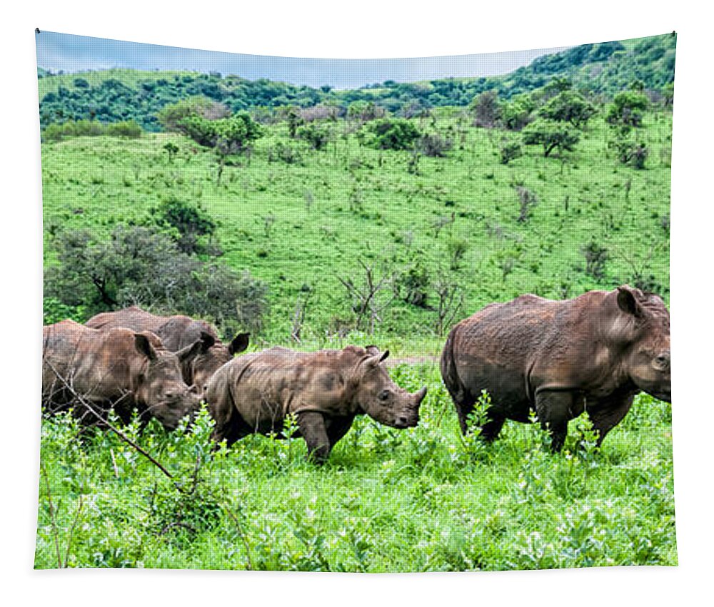 Africa Tapestry featuring the photograph Rhino Family by Maria Coulson