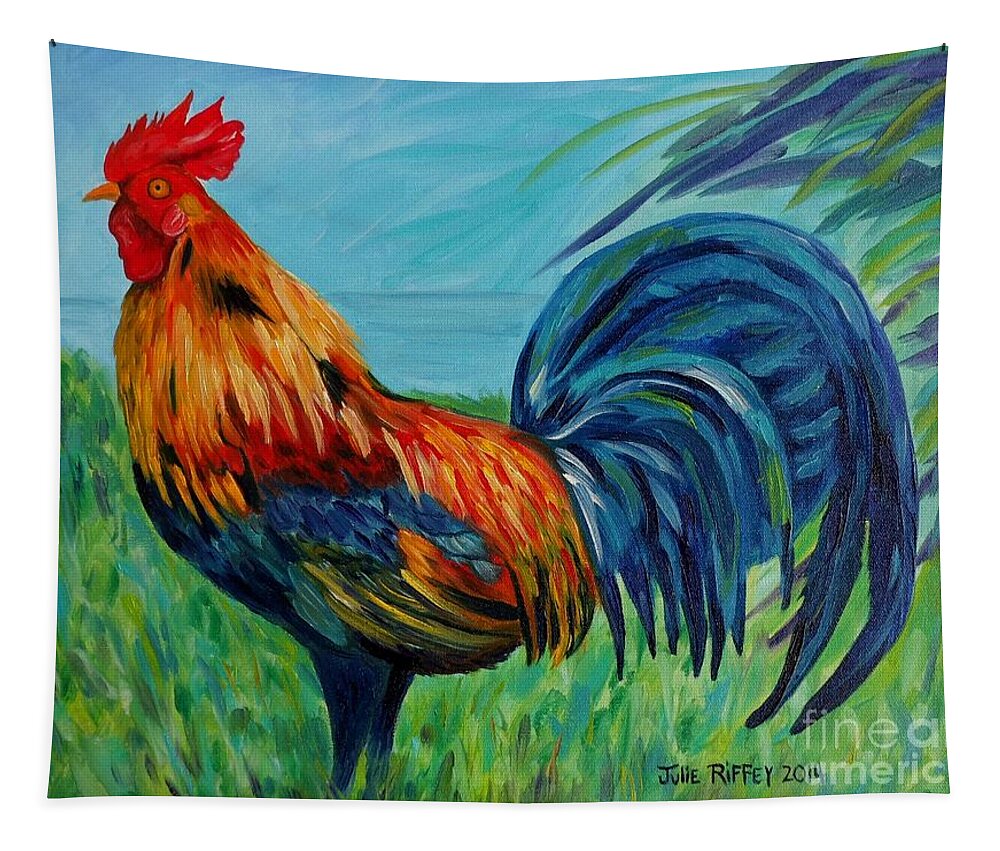 Rooster Tapestry featuring the painting Fancy Feathers by Julie Brugh Riffey
