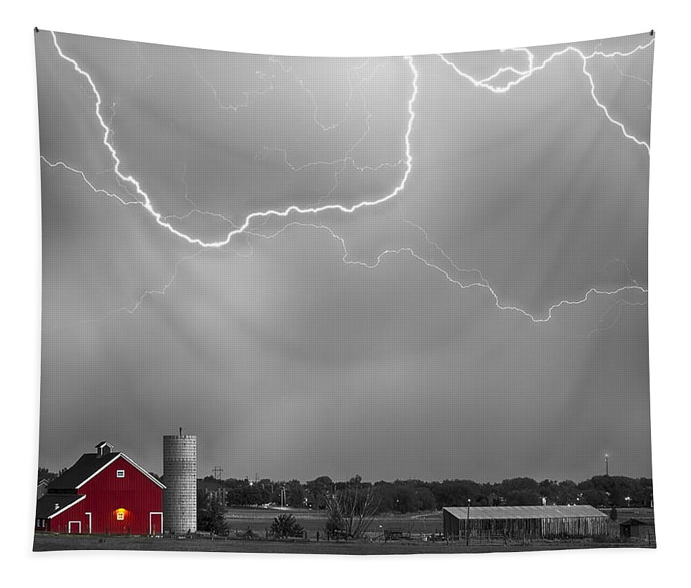 Lightning Tapestry featuring the photograph Farm Storm HDR BWSC by James BO Insogna