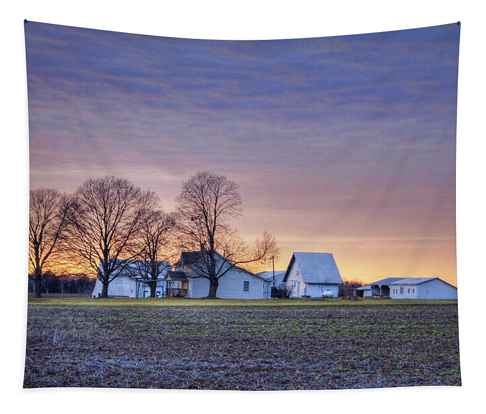 Farm Tapestry featuring the photograph Farmstead at Sunset by Cricket Hackmann