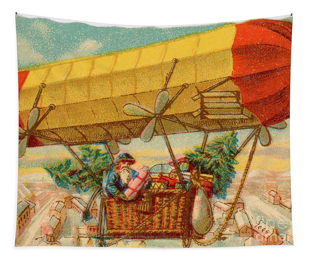History Tapestry featuring the photograph Father Christmas In Airship by Mary Evans