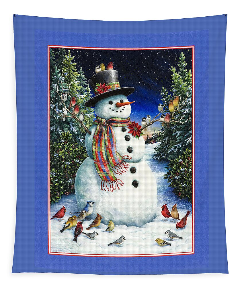 Snowman Tapestry featuring the painting Feathered Friends by Lynn Bywaters