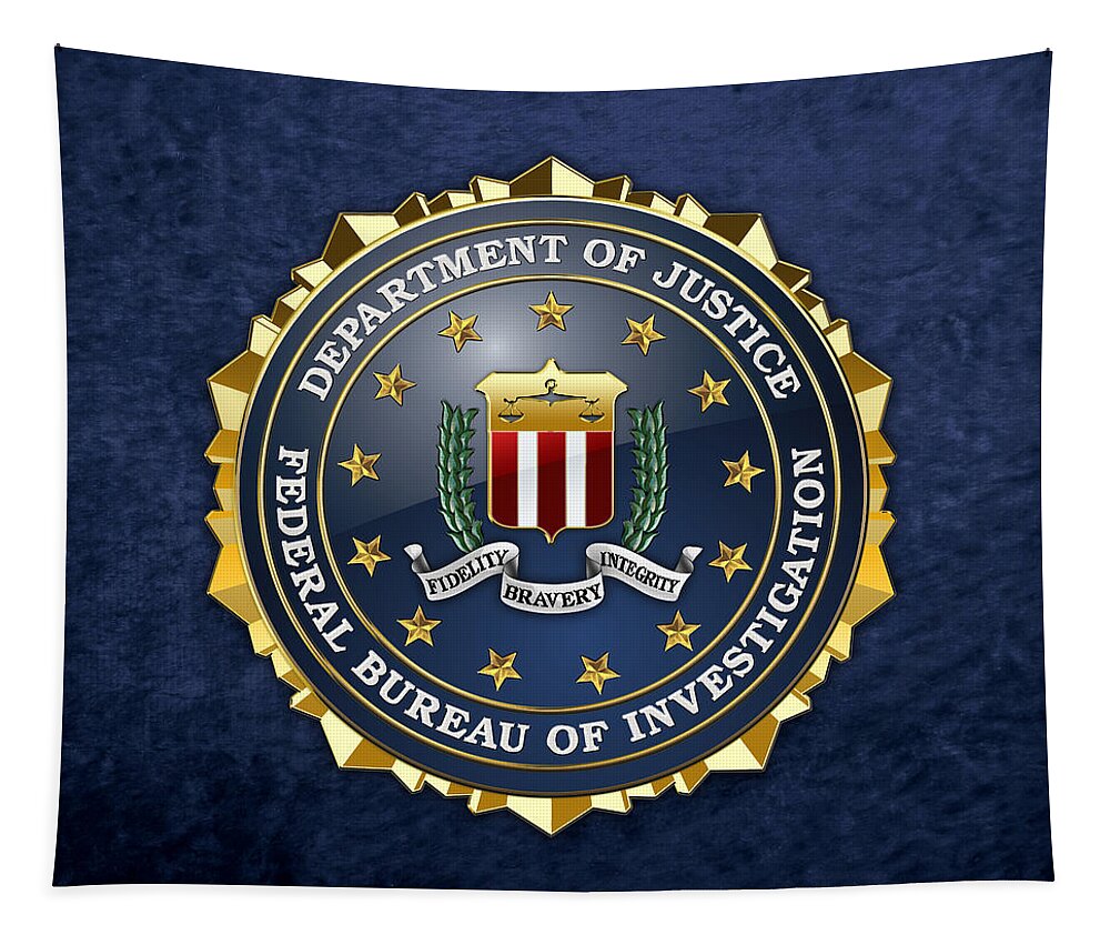 'military Insignia & Heraldry 3d' Collection By Serge Averbukh Tapestry featuring the digital art Federal Bureau of Investigation - F B I Emblem on Blue Velvet by Serge Averbukh