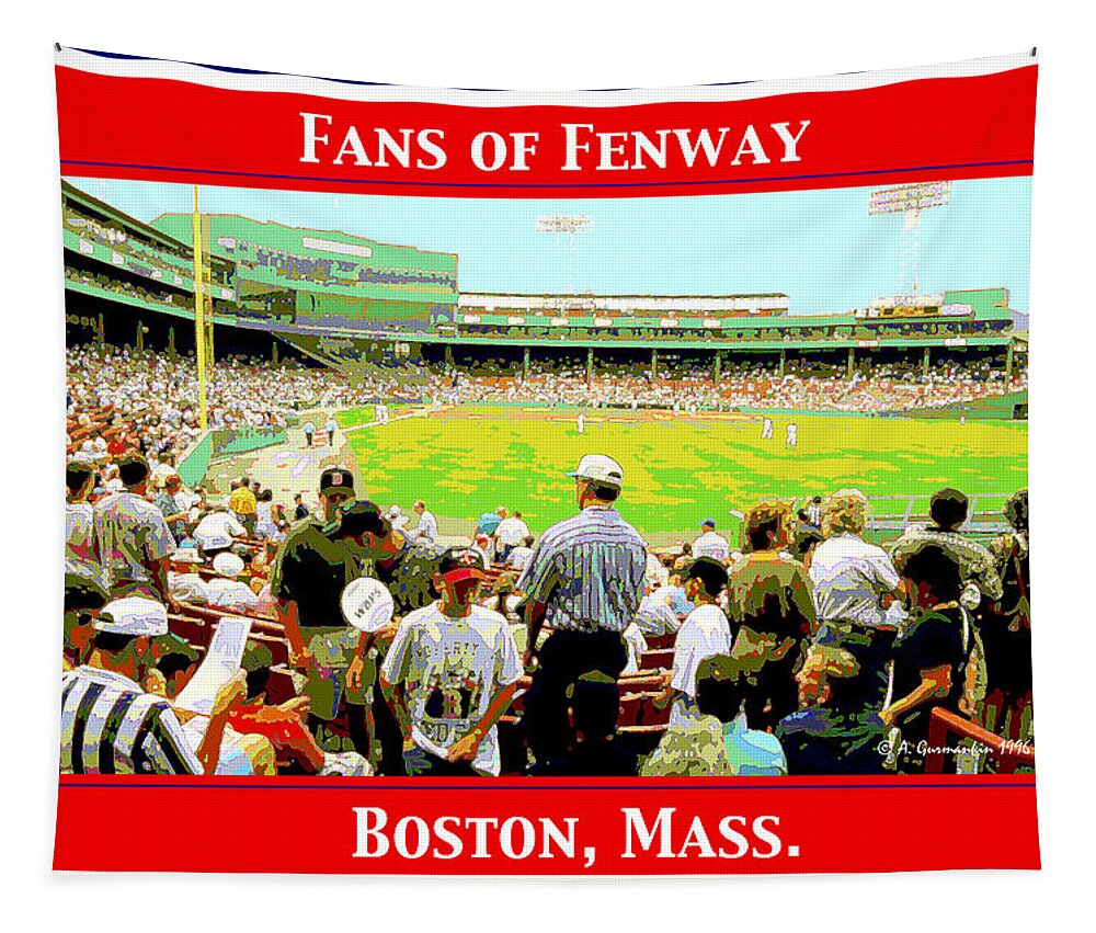 Red Sox Tapestry featuring the digital art Fenway Park Fans Boston Digital Painting by A Macarthur Gurmankin