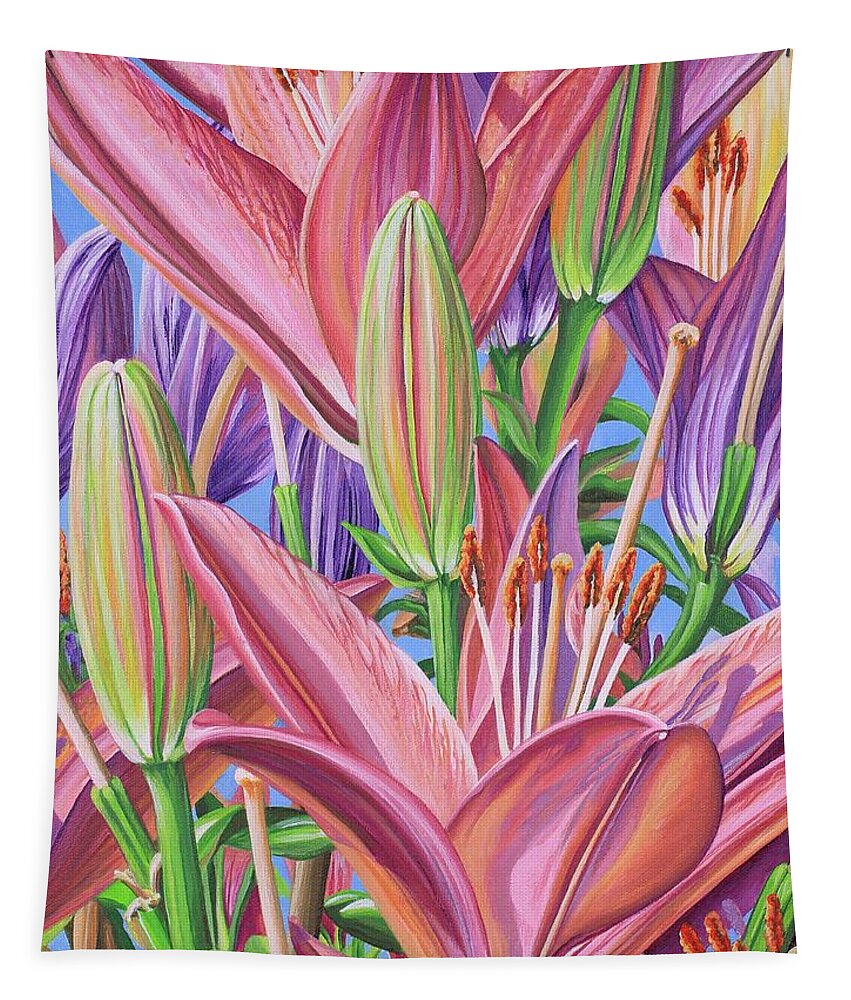 Lilies Tapestry featuring the painting Field Of Lilies by Jane Girardot