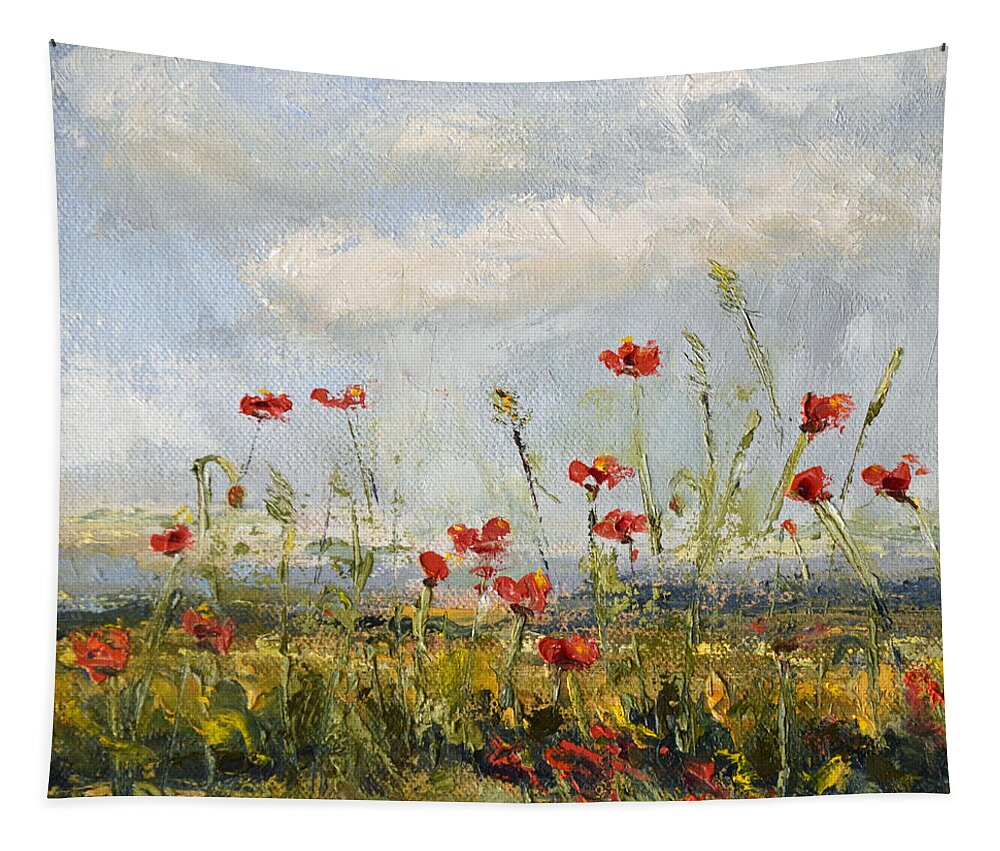 Poppy Tapestry featuring the painting Field of Poppies by Patricia Caldwell